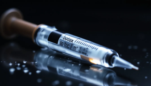 A close-up image of a syringe filled with botox, highlighting the cost per unit.